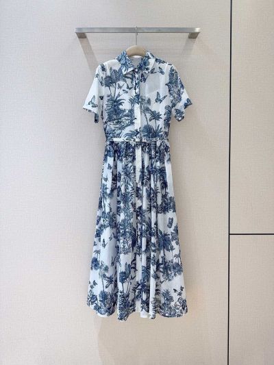 Dior Short Sleeve Floral Dress in White
