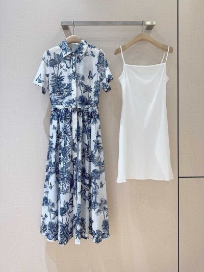 Dior Short Sleeve Floral Dress in White