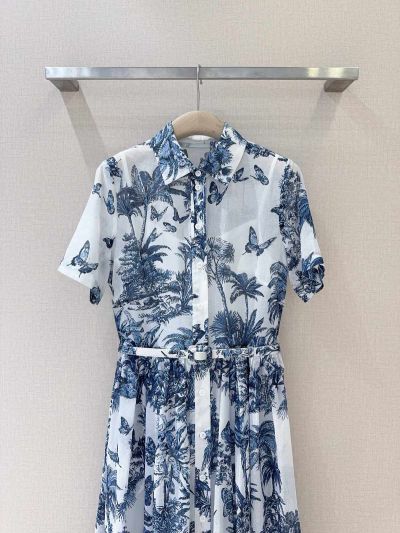 Dior Short Sleeve Floral Dress in White
