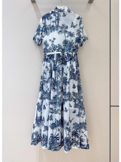 Dior Short Sleeve Floral Dress in White