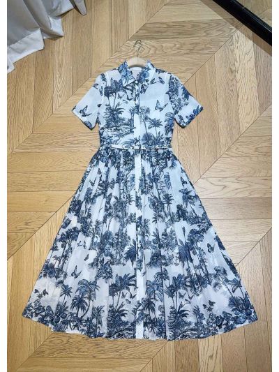 Dior Short Sleeve Floral Dress in White