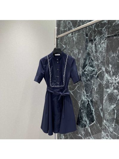 Dior Short Sleeve Lace Dress in Navy