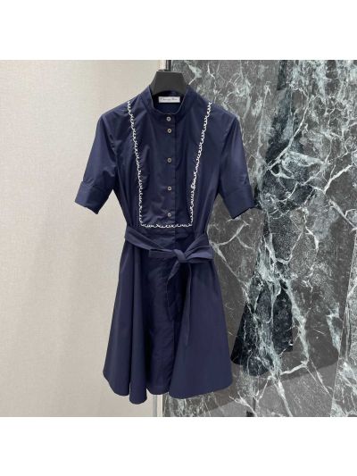 Dior Short Sleeve Lace Dress in Navy