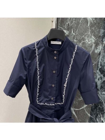 Dior Short Sleeve Lace Dress in Navy