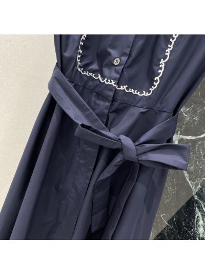 Dior Short Sleeve Lace Dress in Navy
