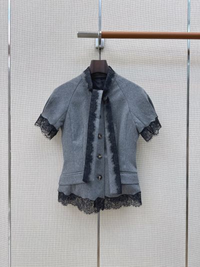 Dior Short Sleeve Lace Top in Grey and Black