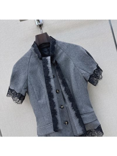 Dior Short Sleeve Lace Top in Grey and Black