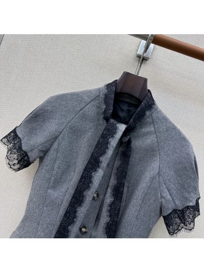Dior Short Sleeve Lace Top in Grey and Black