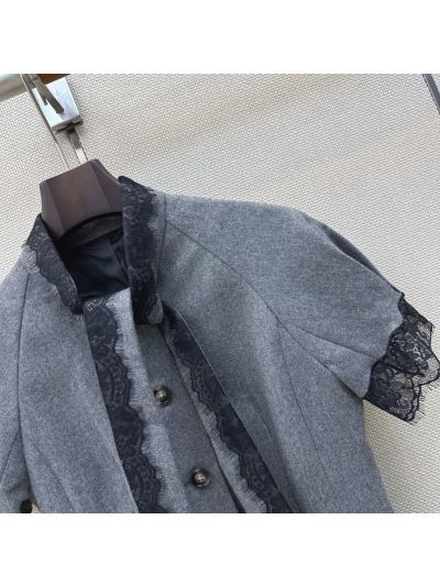 Dior Short Sleeve Lace Top in Grey and Black