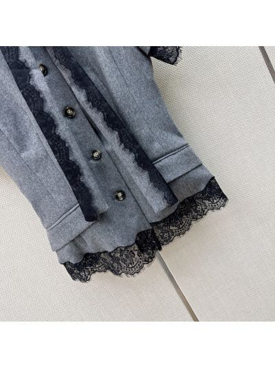 Dior Short Sleeve Lace Top in Grey and Black