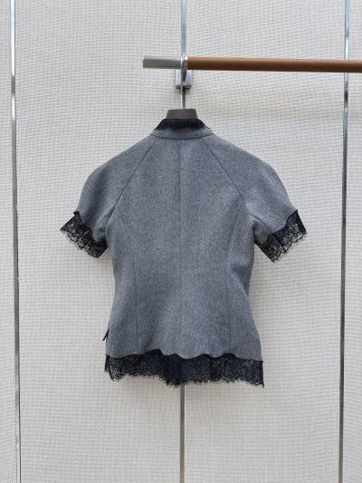 Dior Short Sleeve Lace Top in Grey and Black