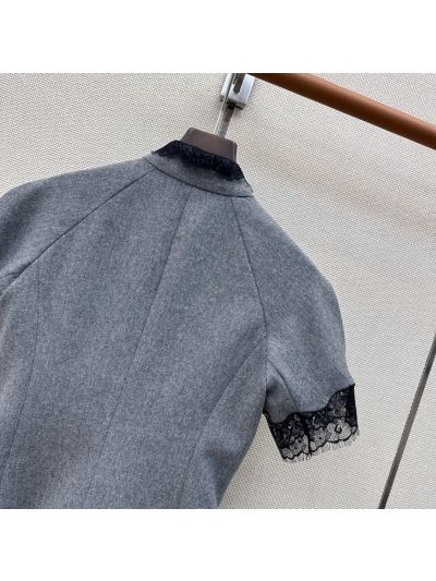 Dior Short Sleeve Lace Top in Grey and Black