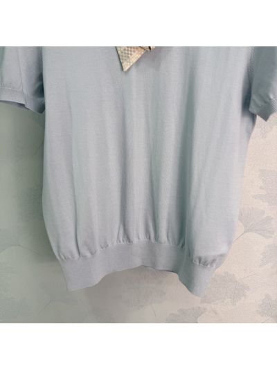 Dior Short Sleeve Plaid Pants in Light Blue