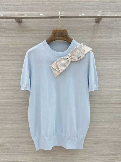 Dior Short Sleeve Plaid Top in Light Blue