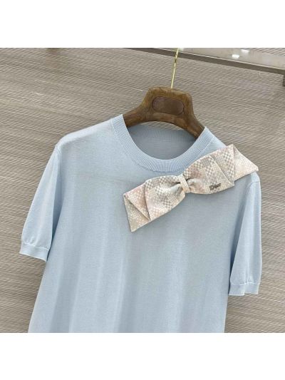 Dior Short Sleeve Plaid Top in Light Blue