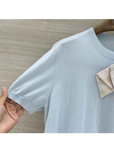 Dior Short Sleeve Plaid Top in Light Blue