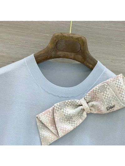 Dior Short Sleeve Plaid Top in Light Blue
