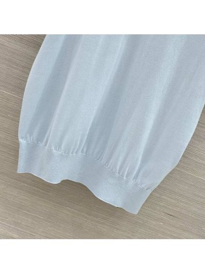 Dior Short Sleeve Plaid Top in Light Blue