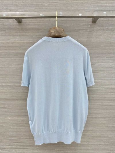 Dior Short Sleeve Plaid Top in Light Blue
