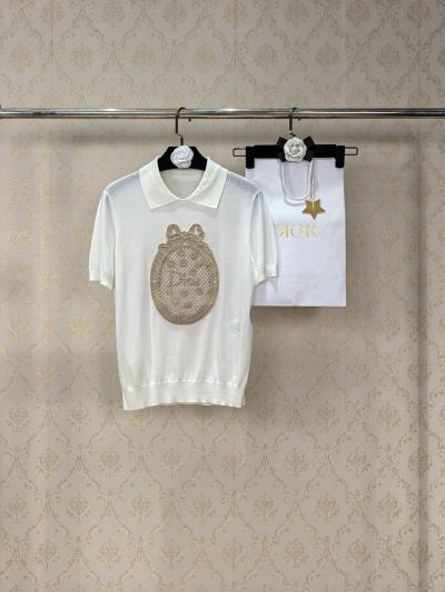Dior Short Sleeve Silk Top in White