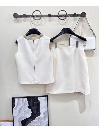 Dior Sleeveless Beaded Set in White and Beige