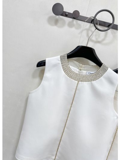 Dior Sleeveless Beaded Set in White and Beige