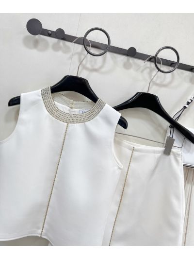 Dior Sleeveless Beaded Set in White and Beige
