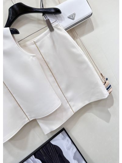 Dior Sleeveless Beaded Set in White and Beige