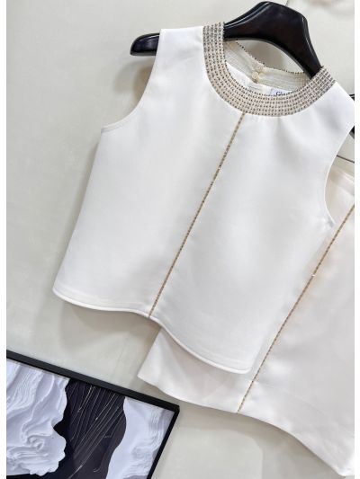 Dior Sleeveless Beaded Set in White and Beige
