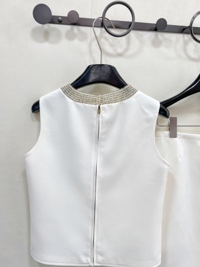 Dior Sleeveless Beaded Set in White and Beige