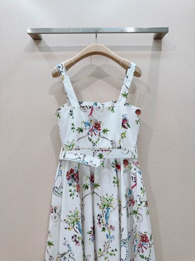 Dior Square Neck Floral Dress in Multicolor