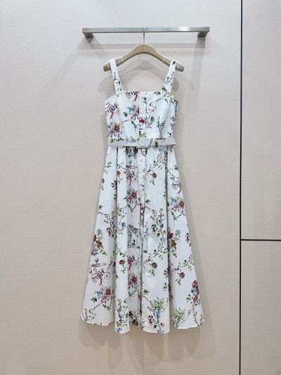 Dior Square Neck Floral Dress in Multicolor