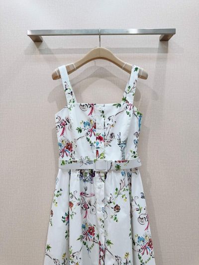 Dior Square Neck Floral Dress in Multicolor