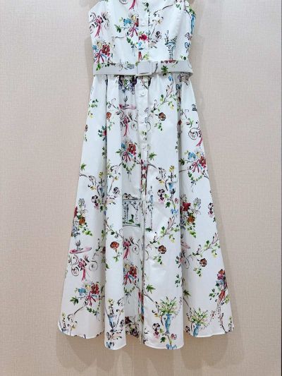 Dior Square Neck Floral Dress in Multicolor