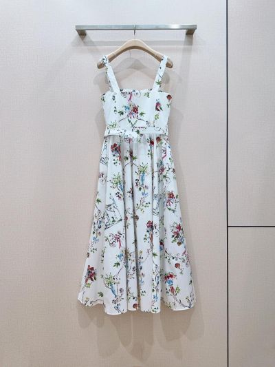 Dior Square Neck Floral Dress in Multicolor