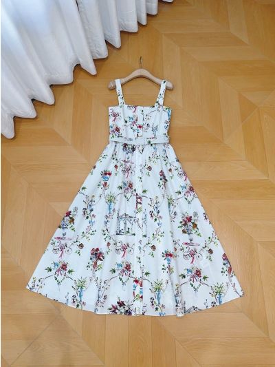 Dior Square Neck Floral Dress in Multicolor