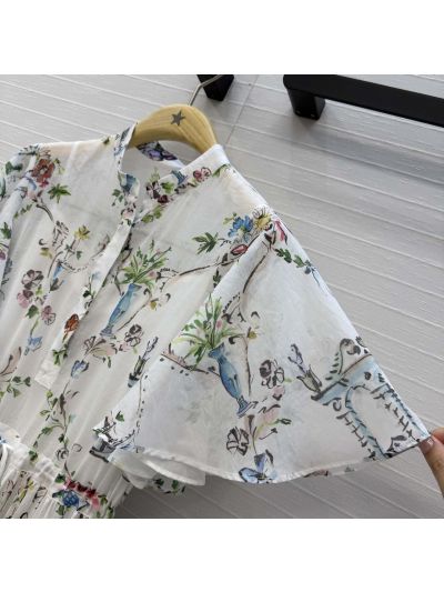 Dior Stand Collar Flutter Sleeve Dress in Multicolor