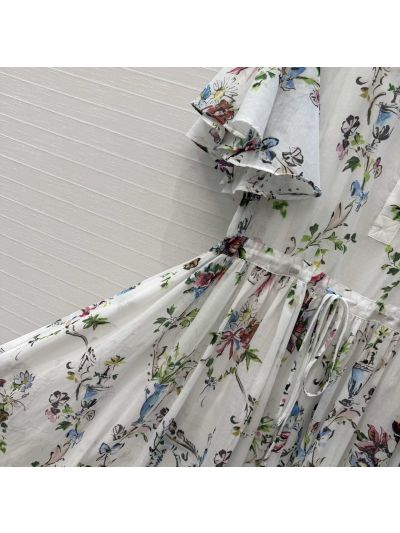 Dior Stand Collar Flutter Sleeve Dress in Multicolor