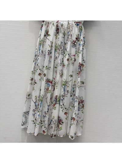 Dior Stand Collar Flutter Sleeve Dress in Multicolor