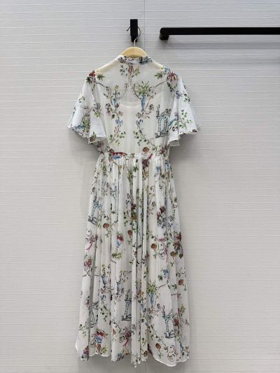 Dior Stand Collar Flutter Sleeve Dress in Multicolor