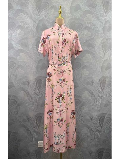 Dior Stand Collar Maxi Dress in Multicolor