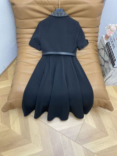 Dior Turn-Down Collar Belted Dress in White and Navy