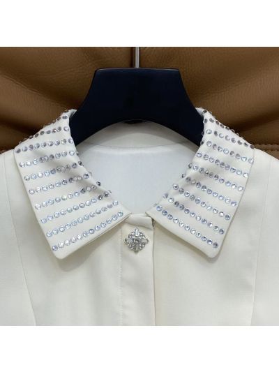 Dior Turn-Down Collar Belted Dress in White and Navy