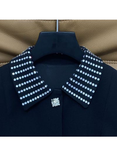 Dior Turn-Down Collar Belted Dress in White and Navy