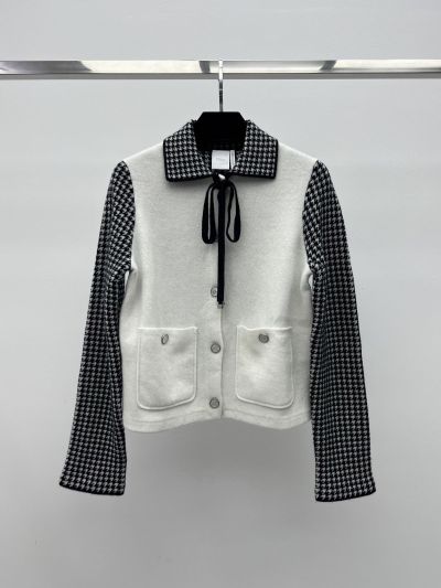 Dior Turn-Down Collar Bow Cardigan in Black and White