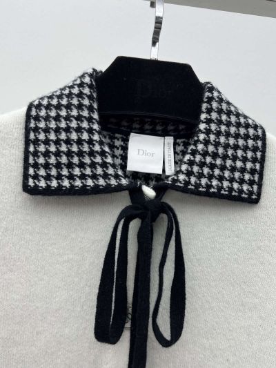 Dior Turn-Down Collar Bow Cardigan in Black and White