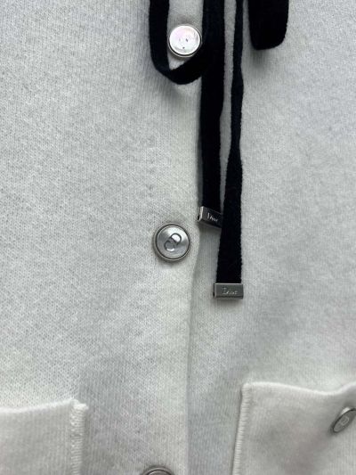 Dior Turn-Down Collar Bow Cardigan in Black and White