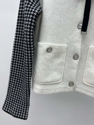 Dior Turn-Down Collar Bow Cardigan in Black and White