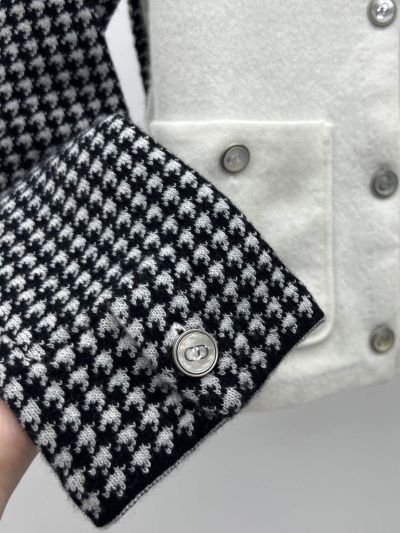 Dior Turn-Down Collar Bow Cardigan in Black and White