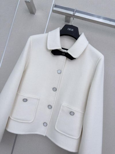 Dior Turn-Down Collar Bow Coat in White